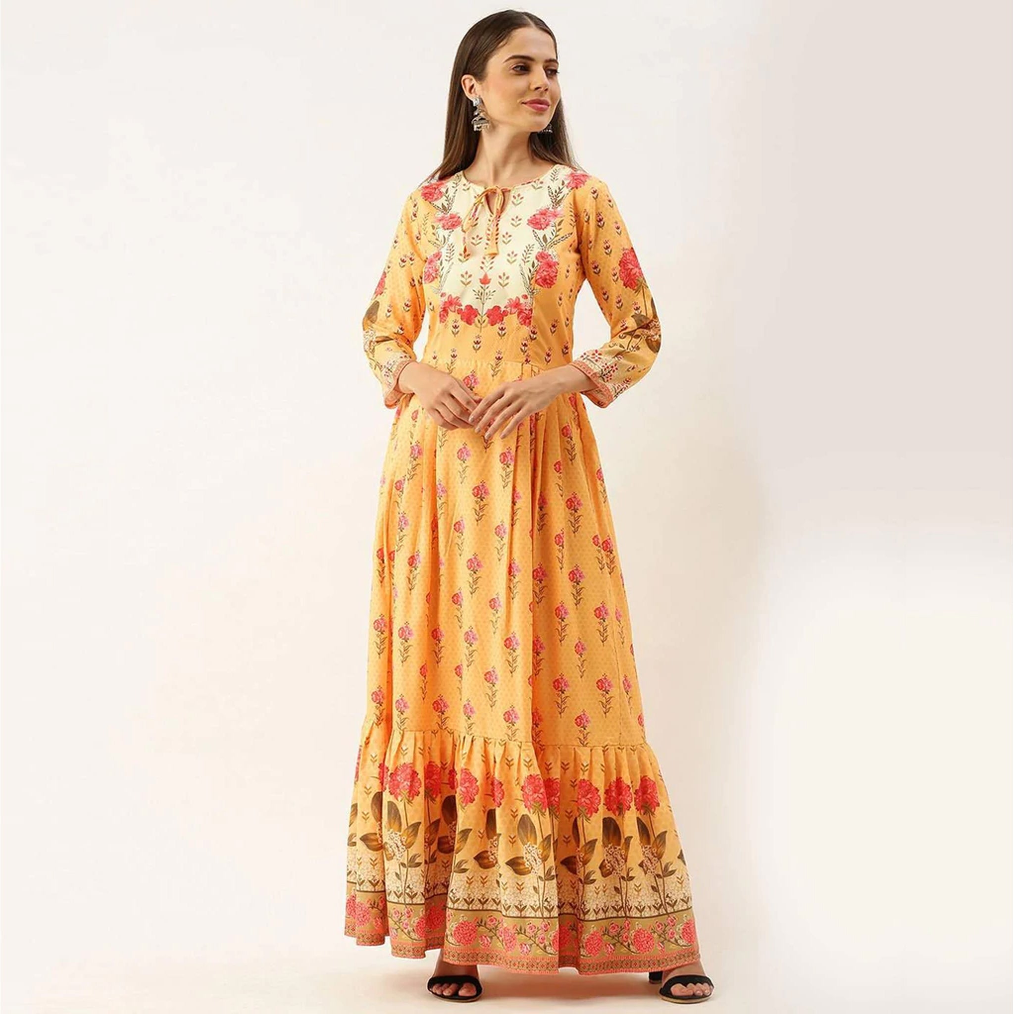 Yellow Color Gown in Soft Cotton for Haldi Ceremony ClothsVilla