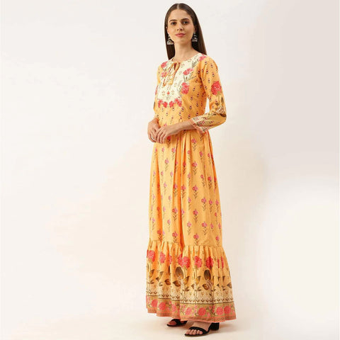 Yellow Color Gown in Soft Cotton for Haldi Ceremony ClothsVilla Main image