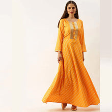 Load image into Gallery viewer, Yellow Color Heavy maslin Gown ClothsVilla