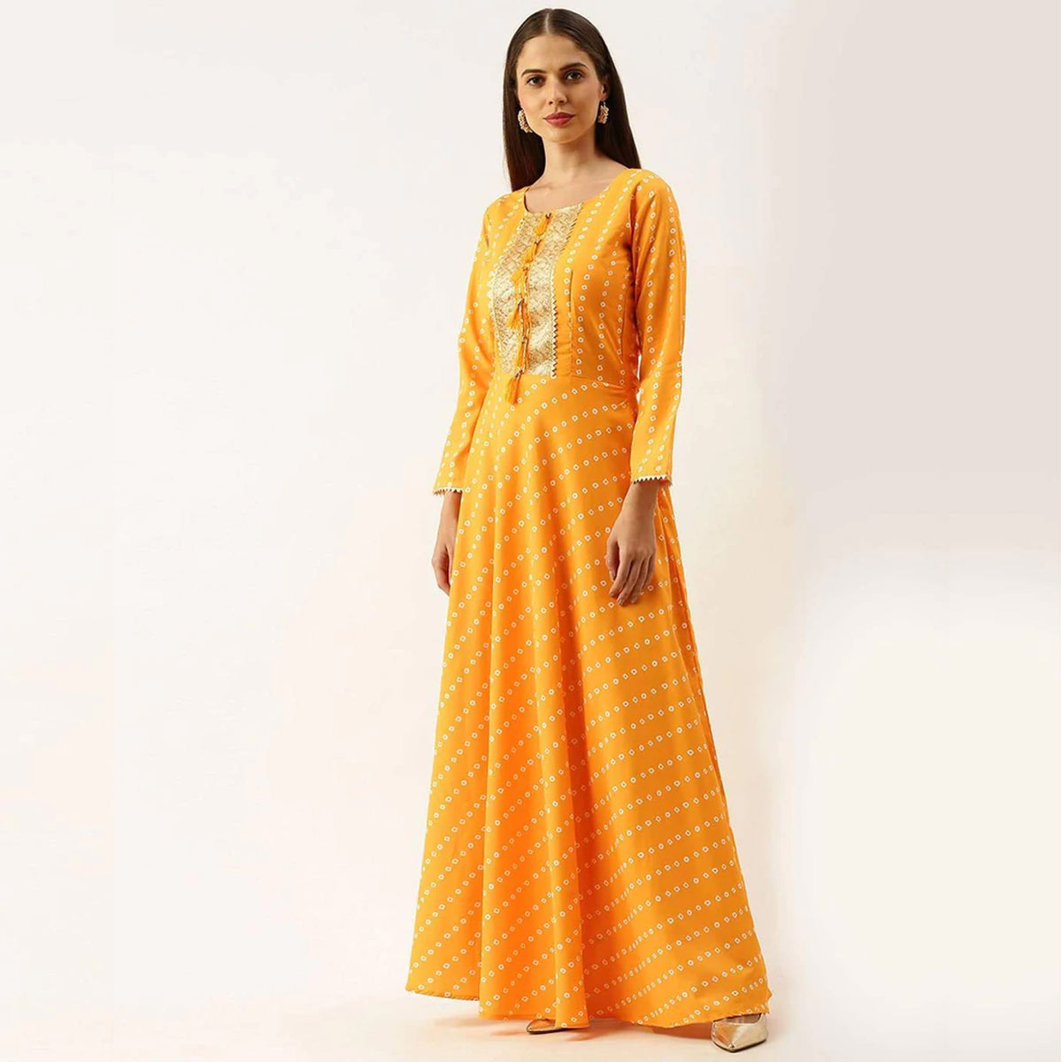 Yellow Color Heavy maslin Gown ClothsVilla