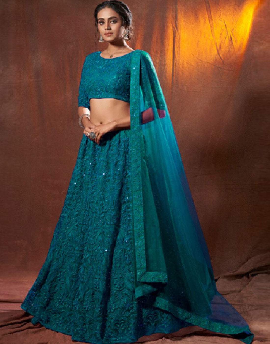 Lehenga Choli in Blue Color with Silk and Embroidery Work ClothsVilla