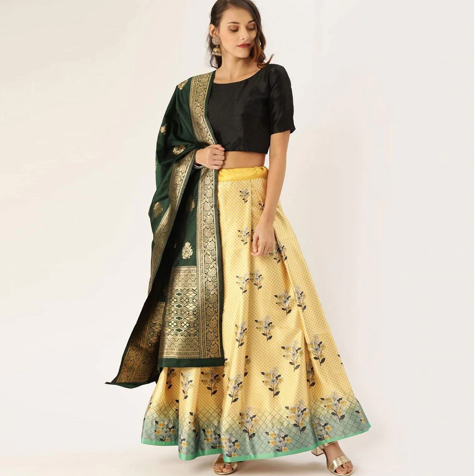 Yellow Color Satin Lehenga with Banarasi Silk Dupatta ClothsVilla