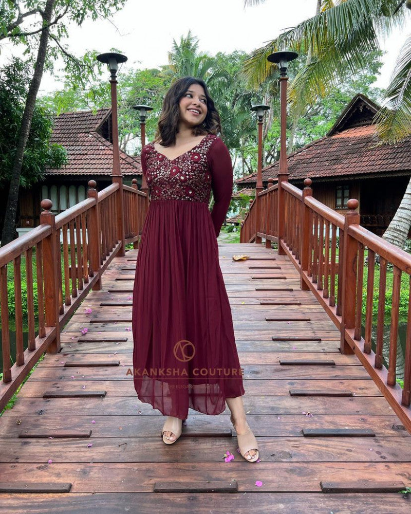 Fashionable Maroon Color Sequence Work Anarkali Gown Clothsvilla