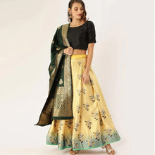 Load image into Gallery viewer, Yellow Color Satin Lehenga with Banarasi Silk Dupatta ClothsVilla