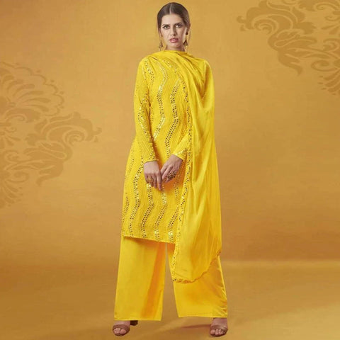 Yellow Color Suit with Foil Mirror Work ClothsVilla Main image