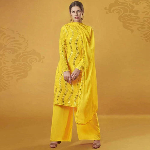 Yellow Color Suit with Foil Mirror Work ClothsVilla