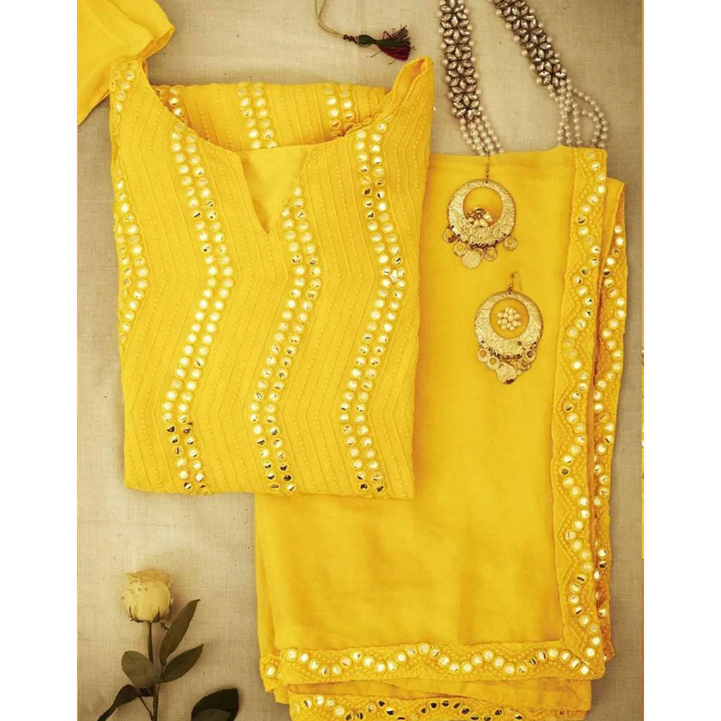 Yellow Color Suit with Foil Mirror Work ClothsVilla