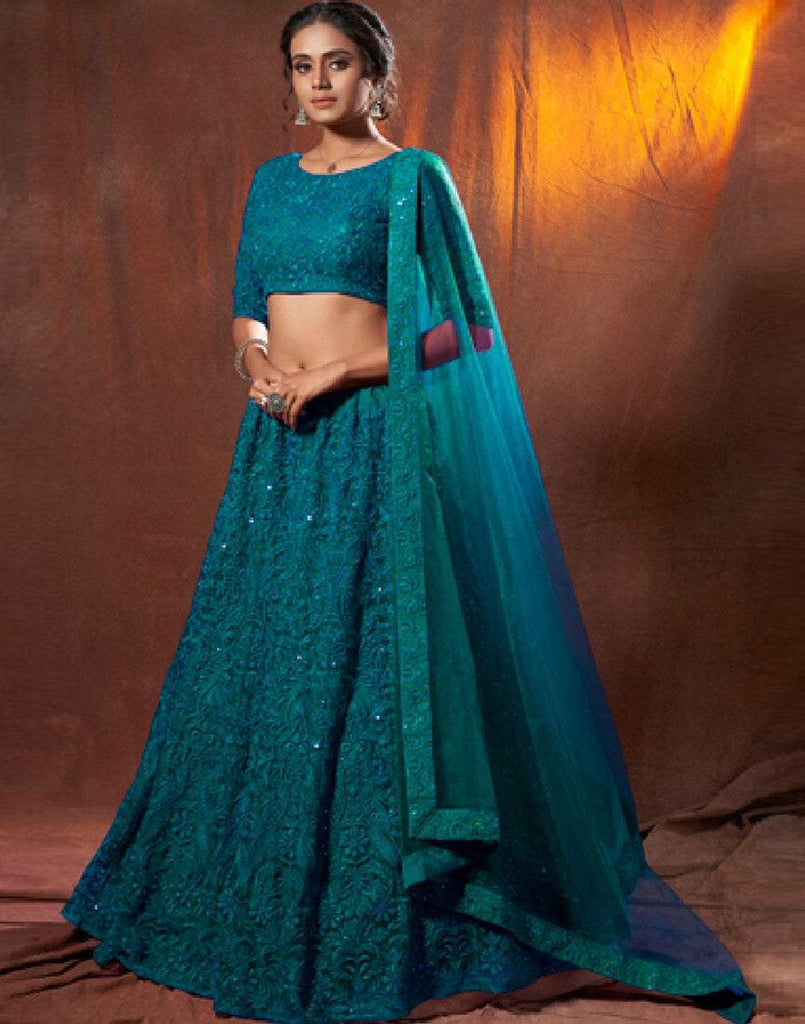 Lehenga Choli in Blue Color with Silk and Embroidery Work ClothsVilla