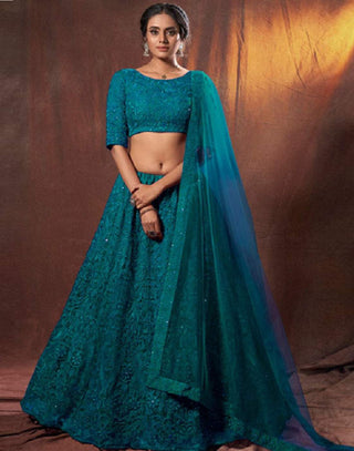 Lehenga Choli in Blue Color with Silk and Embroidery Work ClothsVilla
