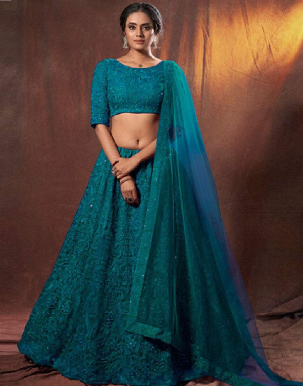 Lehenga Choli in Blue Color with Silk and Embroidery Work ClothsVilla