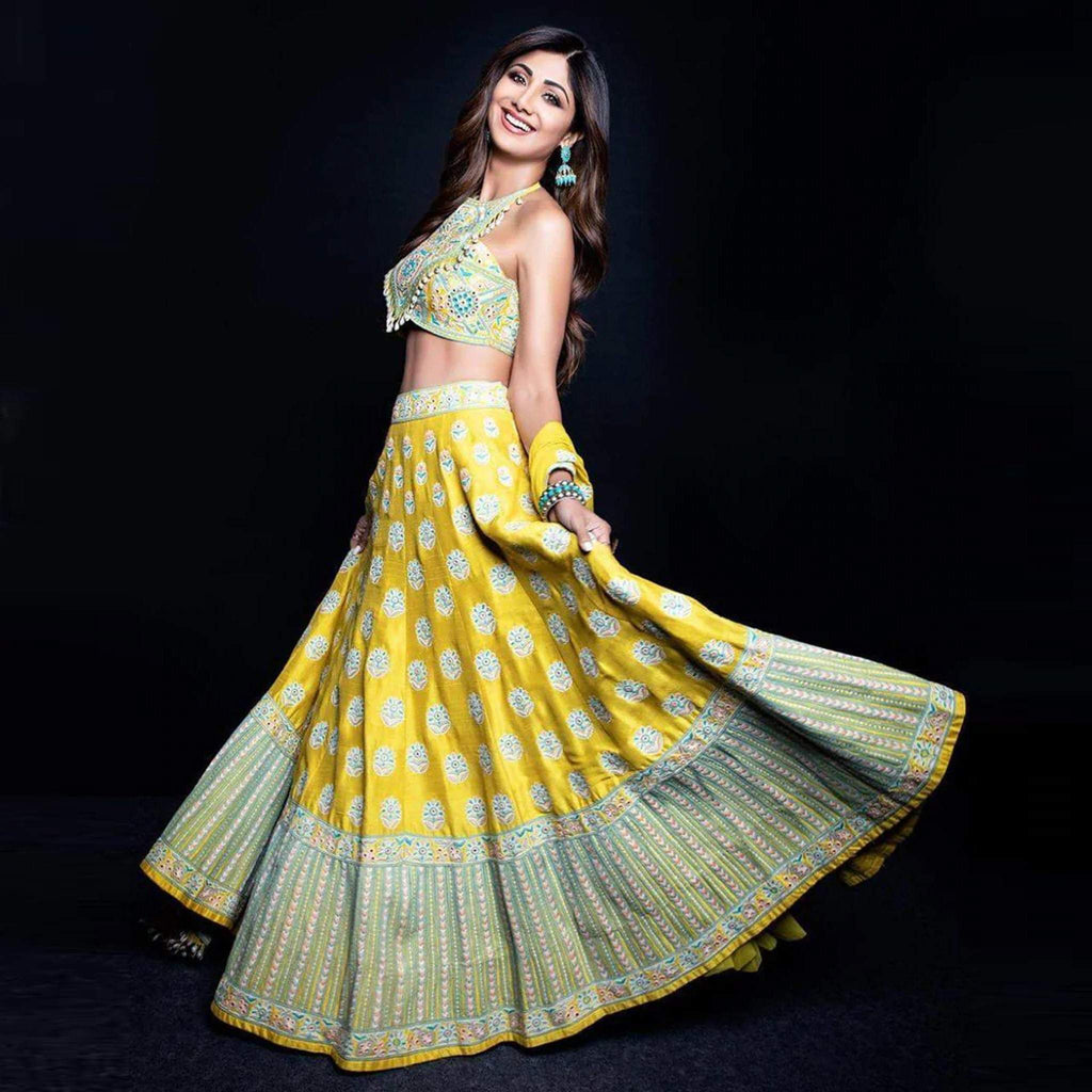 Yellow Colored Bollywood Style Lehenga Choli with Embroidery Work ClothsVilla