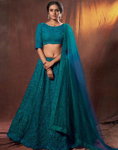 Lehenga Choli in Blue Color with Silk and Embroidery Work ClothsVilla