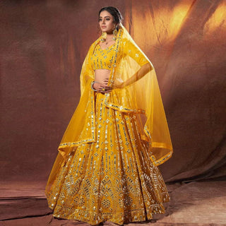 Yellow Georgette Lehenga with Heavy Embroidery work ClothsVilla