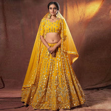 Load image into Gallery viewer, Yellow Georgette Lehenga Choli with Resham And Mirror Work ClothsVilla