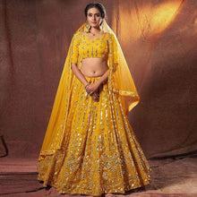 Load image into Gallery viewer, Yellow Georgette Lehenga with Heavy Embroidery work ClothsVilla