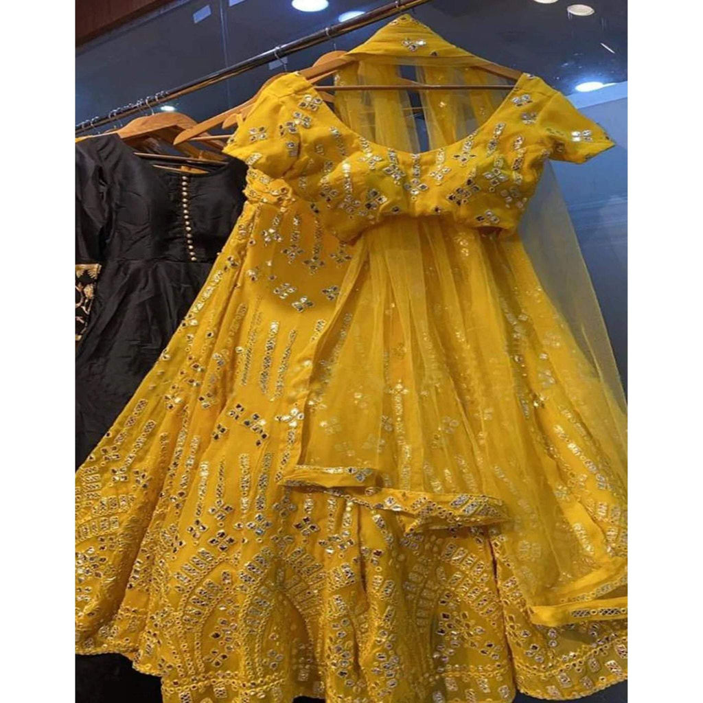 Yellow Georgette Lehenga with Heavy Embroidery work ClothsVilla