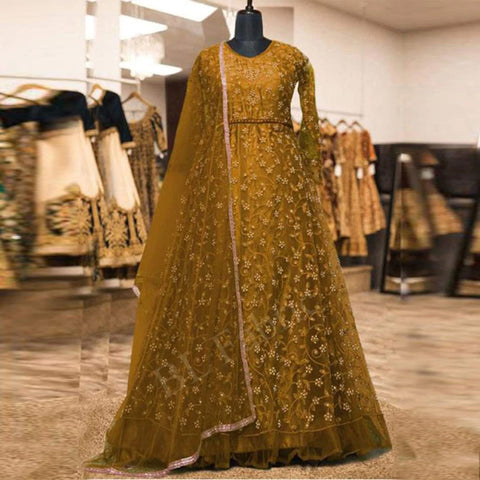 Yellow Gown with Heavy Embroidery and Stone work ClothsVilla Main image