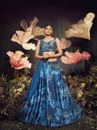 Opulent Blue Color Shibori Print  Mirror Work Lehenga Choli Clothsvilla