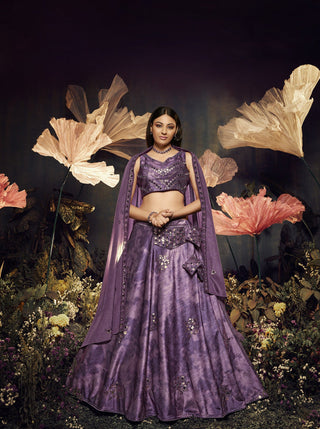 Glossy Purple Color Shibori Print  Mirror Work Lehenga Choli Clothsvilla