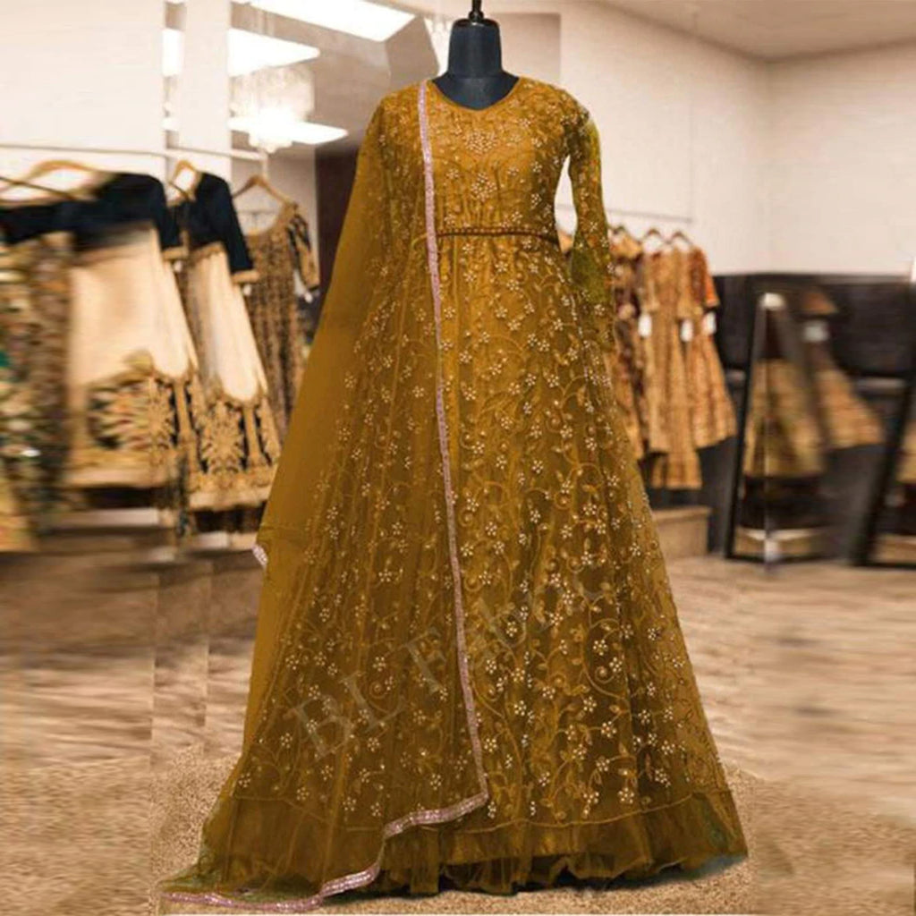 Yellow Gown with Heavy Embroidery and Stone work ClothsVilla