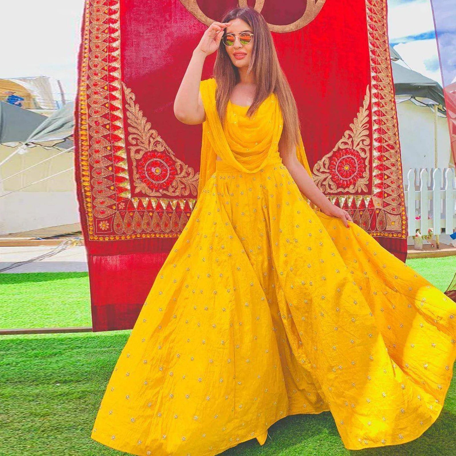 Yellow Lehenga Choli for Haldi Ceremony in Silk with Dupatta ClothsVilla