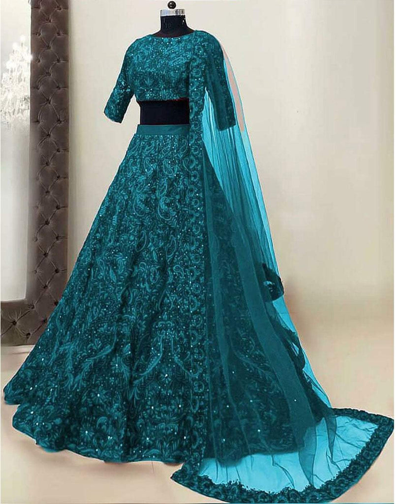 Lehenga Choli in Blue Color with Silk and Embroidery Work ClothsVilla