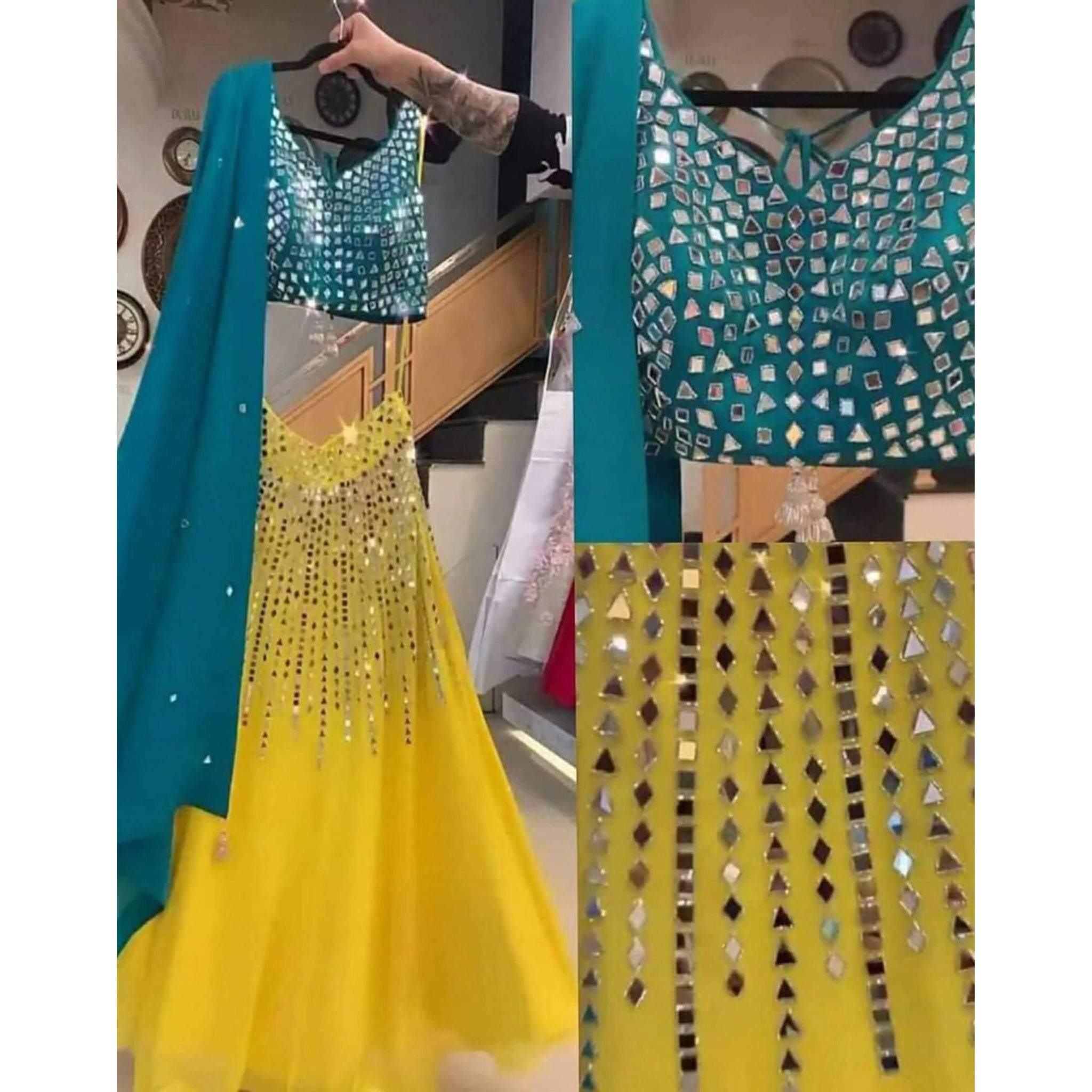 Yellow Lehenga Choli in Georgette with Mirror and Embroidery Work ClothsVilla Main image