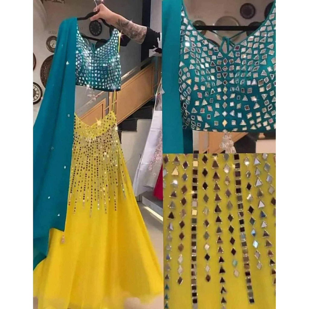 Yellow Lehenga Choli in Georgette with Mirror and Embroidery Work ClothsVilla