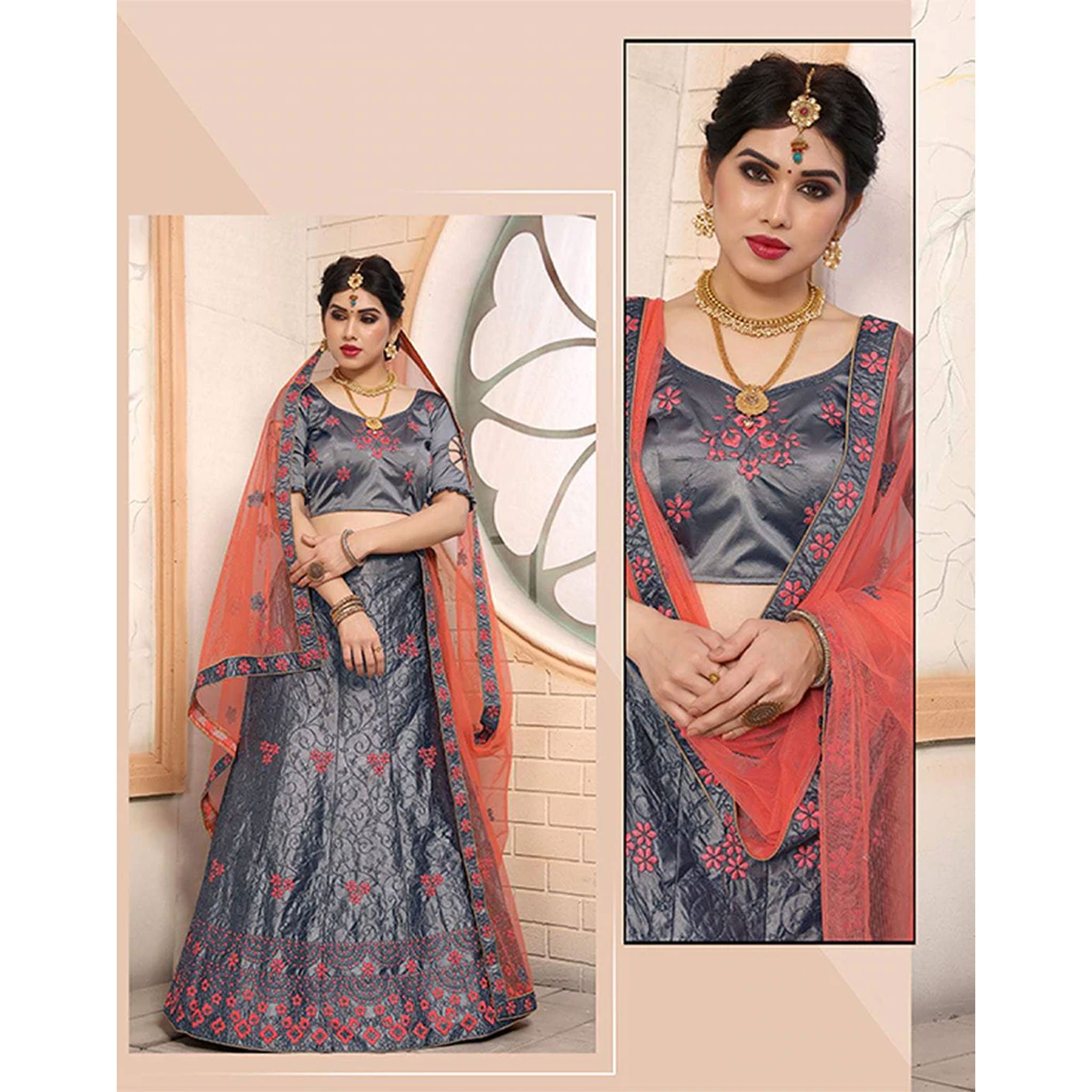 Pure Satin Lehenga choli and heavy Embroidery Zari Work ClothsVilla