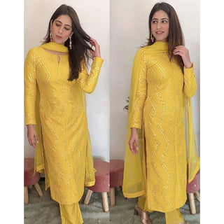 Yellow Salwar Suit In Georgette with Heavy Embroidery Work ClothsVilla