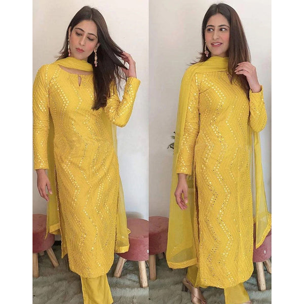 Yellow Salwar Suit In Georgette with Heavy Embroidery Work ClothsVilla