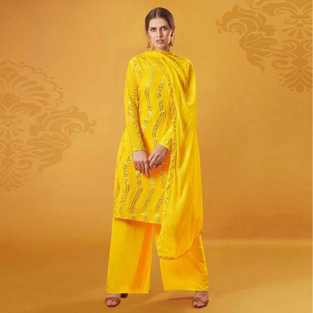 Yellow Salwar Suit In Georgette with Heavy Embroidery Work ClothsVilla