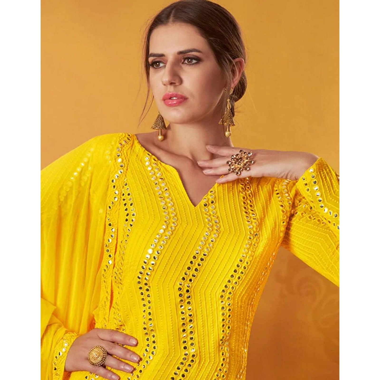Yellow Salwar Suit In Georgette with Heavy Embroidery Work ClothsVilla
