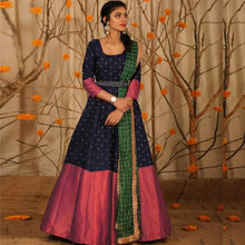 Load image into Gallery viewer, Adorable Designer Wear Blue Satin Silk Anarkali Gown With Silk Chanderi Dupatta ClothsVilla