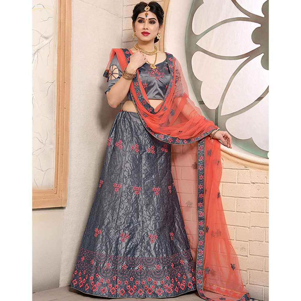 Pure Satin Lehenga choli and heavy Embroidery Zari Work ClothsVilla