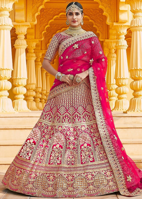 Rose Pink Velvet  Bridal Lehenga Choli with Embroidery & Hand work Clothsvilla Main image