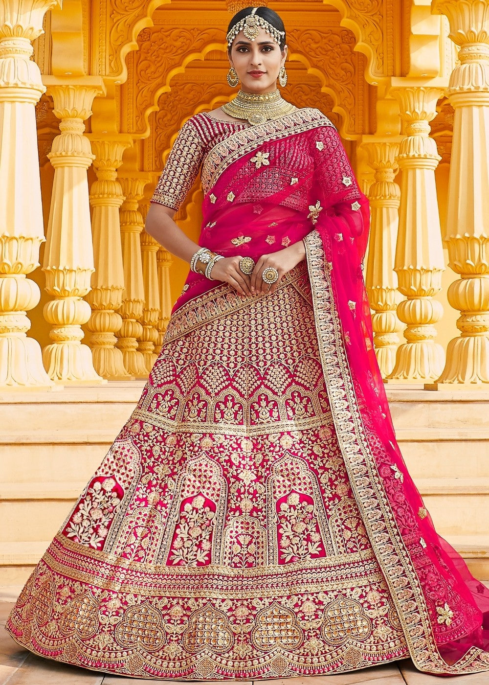 Rose Pink Velvet  Bridal Lehenga Choli with Embroidery & Hand work Clothsvilla