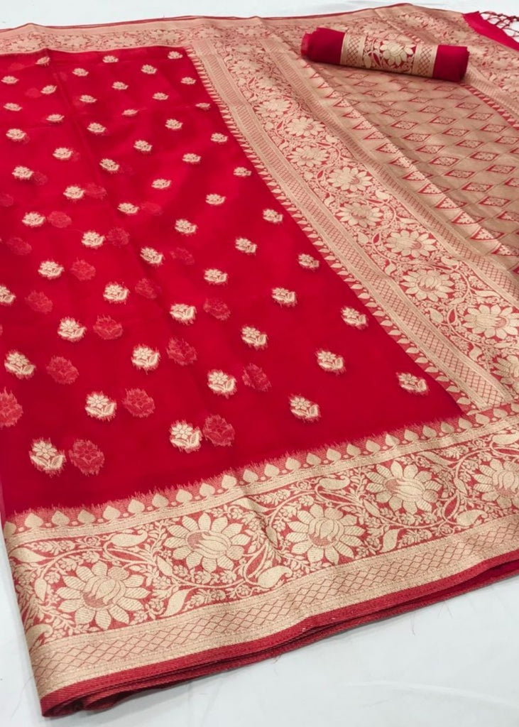 Ruby Pink Zari Woven Organza Silk Saree Clothsvilla