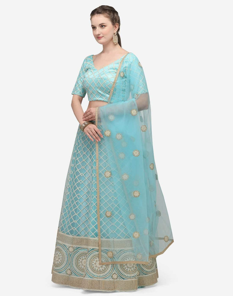 Light Blue Color Lucknowi Lehenga Choli with Net Dupatta ClothsVilla