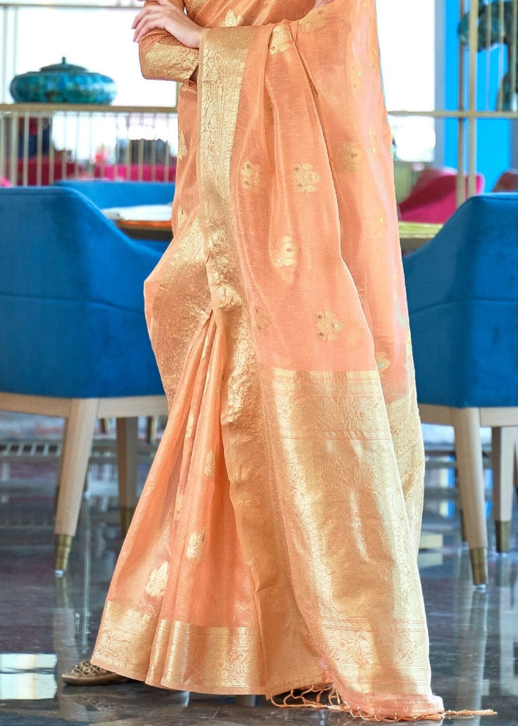 Salmon Orange Zari Woven Organza Silk Saree Clothsvilla