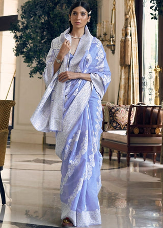 Floral Purple Lucknowi Chikankari Weaving Silk Saree Clothsvilla