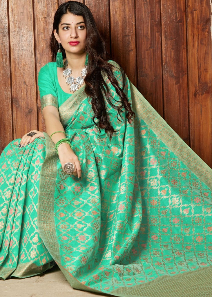 Sea Green Banarasi Cotton Silk Saree Clothsvilla