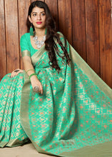 Load image into Gallery viewer, Sea Green Banarasi Cotton Silk Saree Clothsvilla