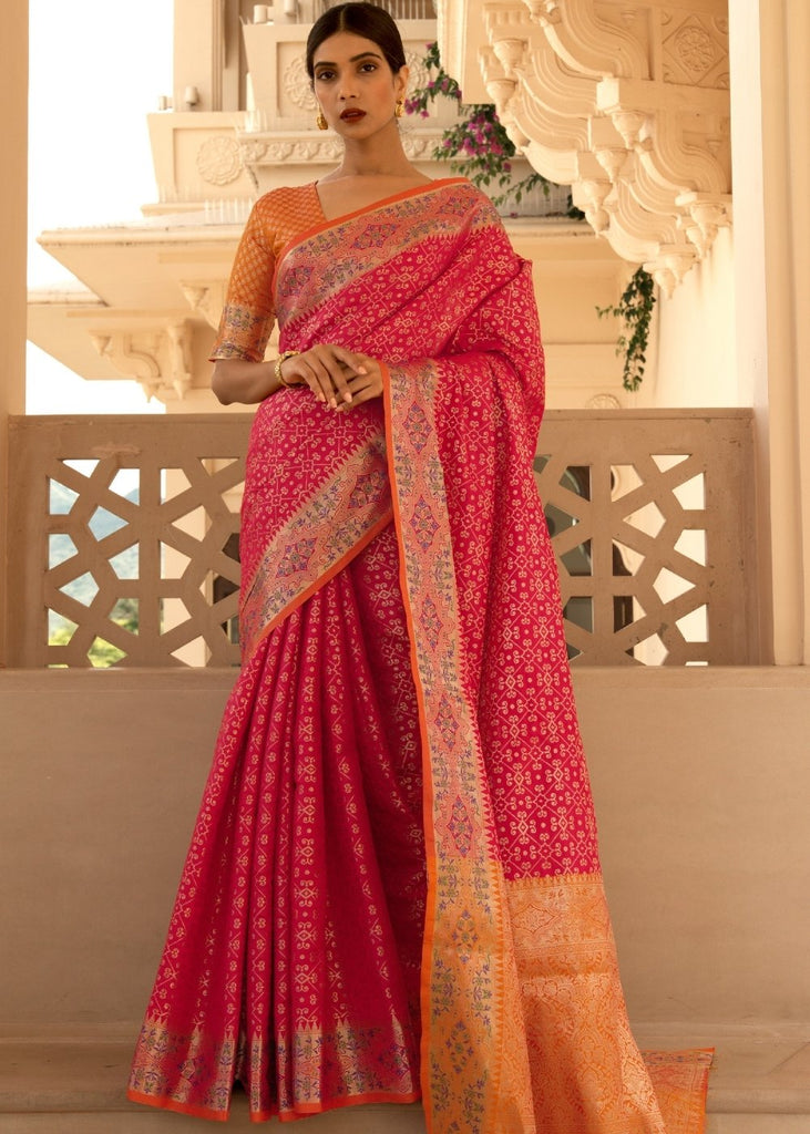 Cerise Pink Woven Soft Banarasi Silk Saree with Contrast Pallu & Blouse Clothsvilla