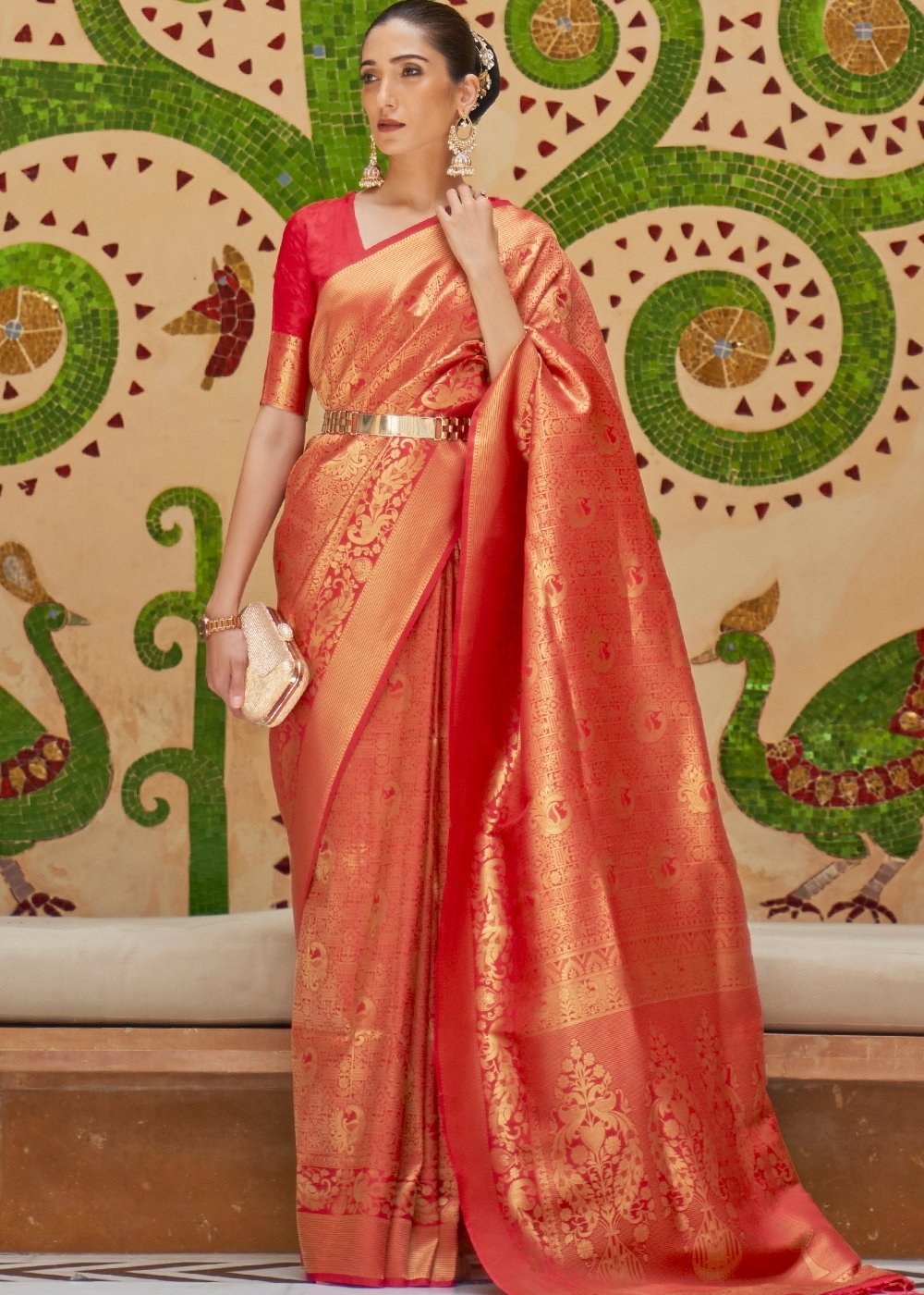 Crimson Red Zari Woven Kanjivaram Silk Saree Clothsvilla Main image
