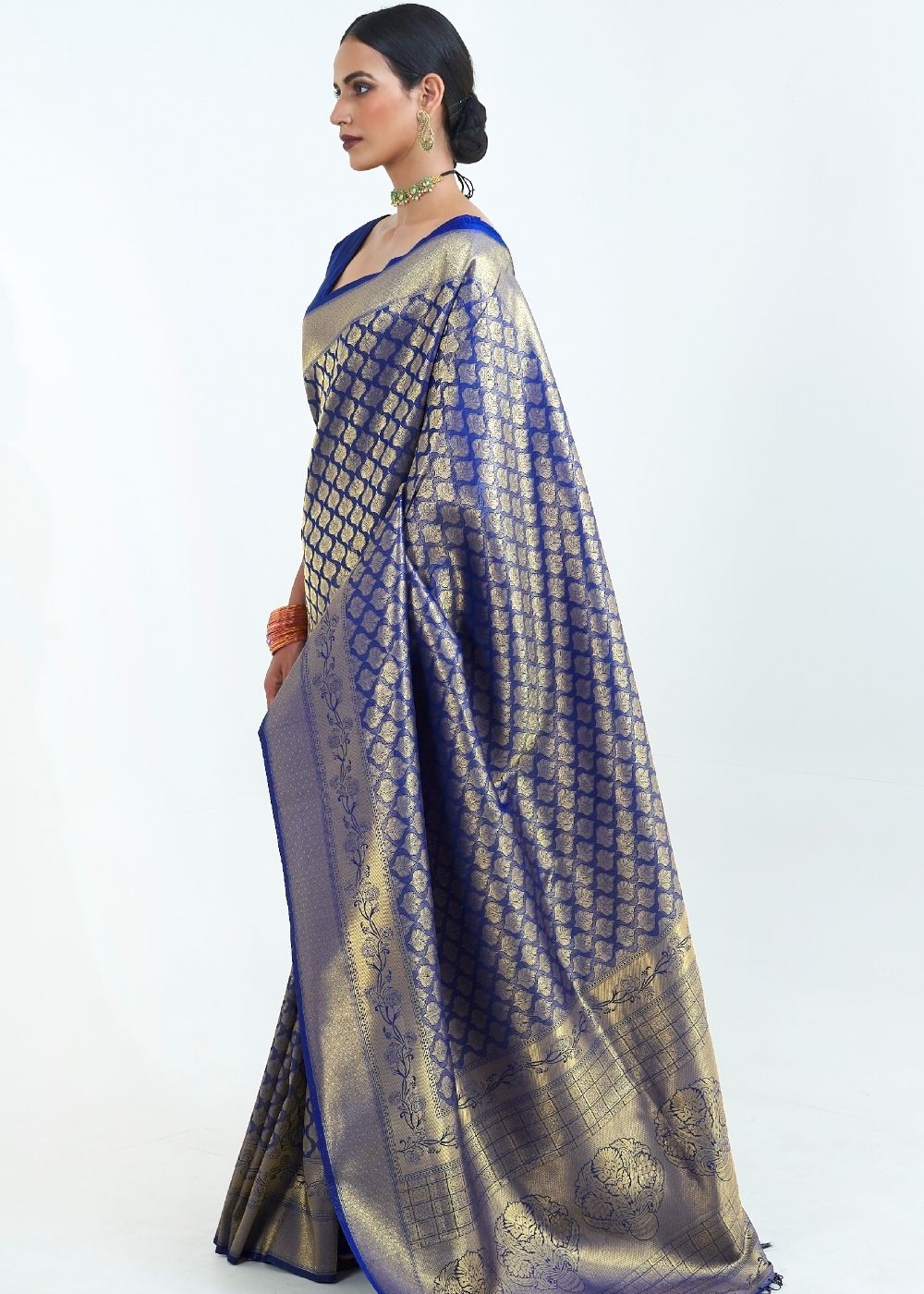 Denim Blue Woven Kanjivaram Silk Saree : Limited Edition Clothsvilla Main image