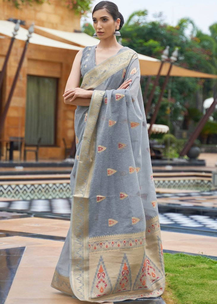 Slate Grey Woven Linen Silk Saree Clothsvilla