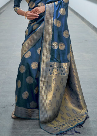 Aegean Blue Woven Banarasi Silk Saree with overall Butti Clothsvilla