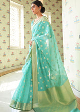 Load image into Gallery viewer, Emerald Green Zari Woven Linen Silk Saree Clothsvilla