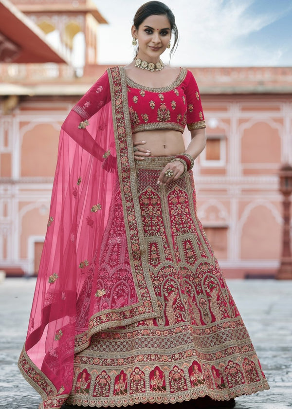 Cerise Pink Velvet Lehenga Choli Having Heavy Embroidery & Hand work: Bridal Edition Clothsvilla